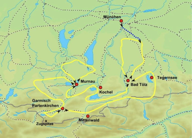 Karte für Radtouren durch Bayern